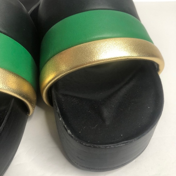 Sandro Black Green/Gold Striped Platform Slide on Sandals Size 37 - Picture 8 of 10